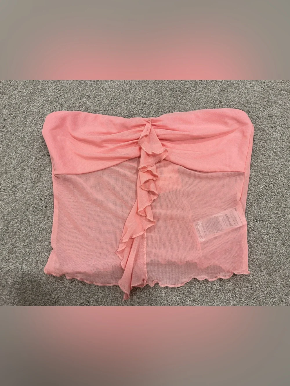 Edikted Coral Pink Ruffle Mesh Bandeau Top - Picture 1 of 2
